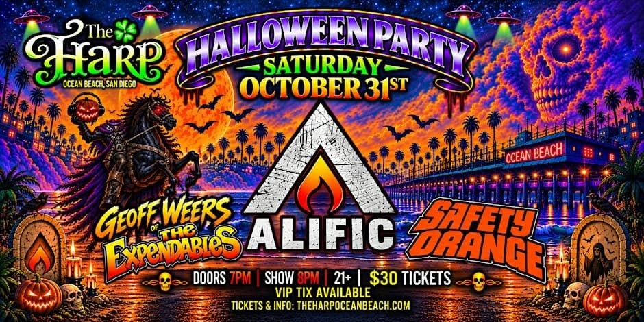 Halloween poster for Alific at The Harp, Ocean Beach, October 31 2026